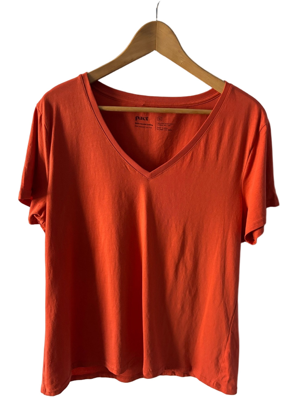 Pact Women's V-Neck Short Sleeve Tee XL Orange Organic Cotton Minimalist Casual